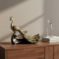 Light Luxury Design Resin Peacock Sculpture Creative Gift Resin Peacock Decor Non-Slip Base for Bookshelf, Entryway, Office