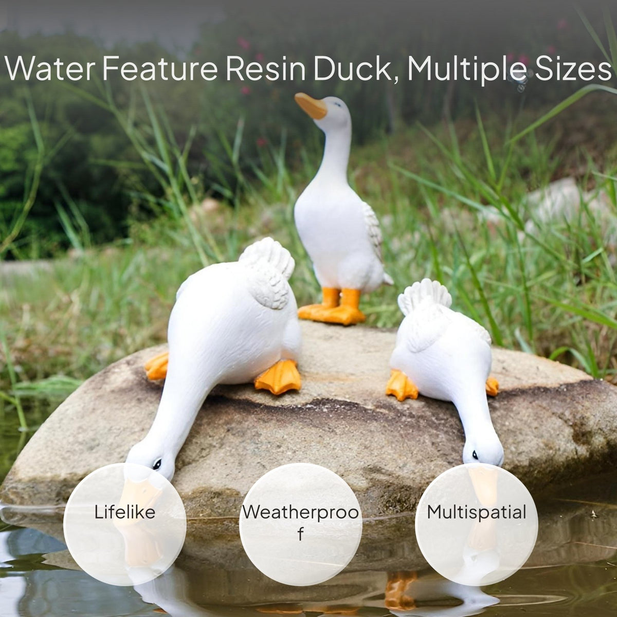 Resin Duck Drinking Statue for Garden Pond Decor