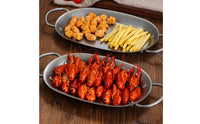 Oval Serving Plate with Handles Design Stainless Steel Food Tray Retro Metal Serving Dish for BBQ, Restaurant
