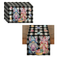 Easter Table Runner and Placemats, Linen Textile Bunny Designs for Dining Tables, Heat Insulation Mats, 33x183cm Runner