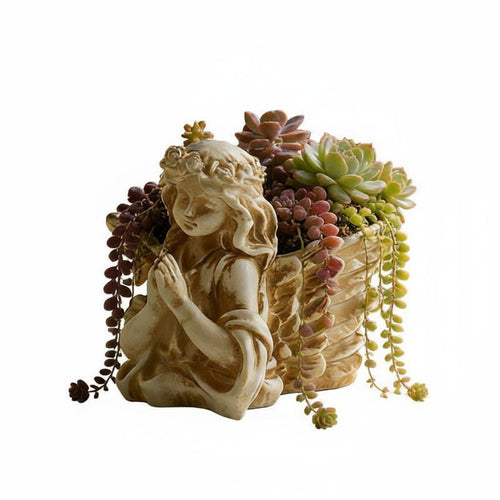 Praying Angel Planter European Design Angel Folded-Arm Flower Pot Antique Finish