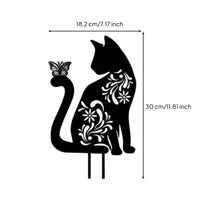 Animal Silhouette Garden Stake Wrought Iron Metal Animal Lawn Decoration Weatherproof Cat Silhouette Stake for Flower Bed