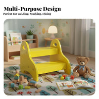 Toddler Wooden Stool Solid Wood Construction Wooden 2-Step Stool Rounded Corners