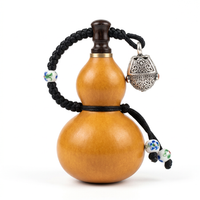 Chinese Feng Shui Gourd Keychains, Hanging Gourd Decoration for Car, Wallet Charm, Brass Hu Lu Penda - Natural Gourd with Chinese Knot