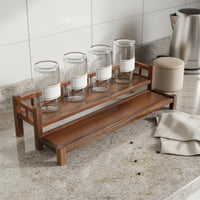 Double Layer Tea Stand Walnut Wood Bamboo Cup Holder Shelf Anti-Drop Guard