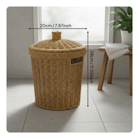 Imitation Rattan Trash Can Multi-Functional Braided Container Basket with Lid Easy to Clean Wastebasket for Office