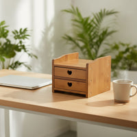 Eco-Friendly Bamboo Storage Box with Drawers Compact Bamboo Desktop Organizer Space-Saving Desk Organizer with Drawers Layered for Professionals, Students, Home Office