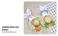 Easy to Hang Easter Bunny Straw Hat Decoration Handmade Design Straw Hat Rabbit Ornament Rustic Easter Wall Hanging With Bow for Children, Classroom