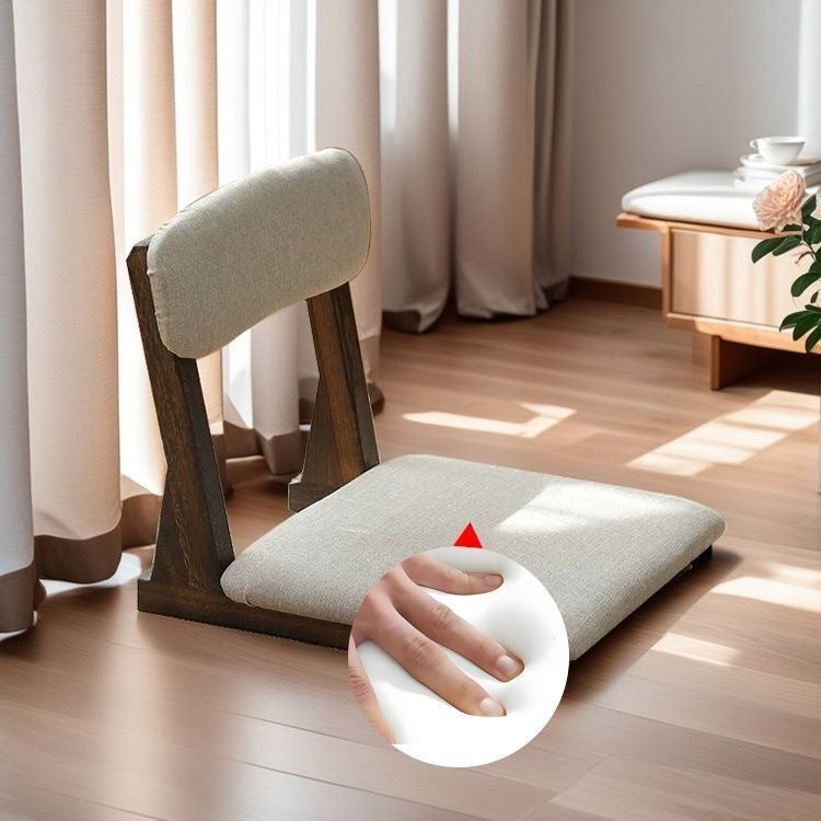 Japanese Style Backrest Chair for Tatami Bedroom, No-Leg Lounge Chair with Cushion, Bay Window Room Chair