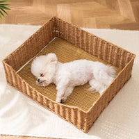 Wicker Pet House Indoor Wicker Pet Bed Cozy for Living Room, Bedroom, Small Dogs