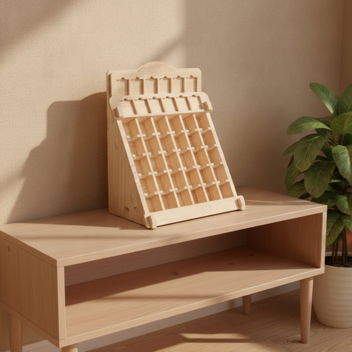 Display Rack with Vertical Compartments Space-Saving Desk Shelf with Compartments Compact Organizer for Hobby Rooms