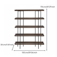 Multi-Tier Open Bookcase Wrought Iron Frame Industrial Design Bookshelf Minimalist Design Industrial Bookshelf for Collectors