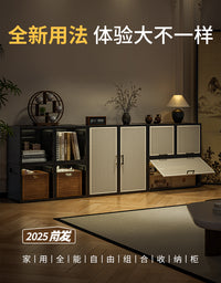 中古风收纳柜开放式收纳箱客厅边柜自由组合翻斗柜储物玩具零食柜