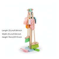 6 Pieces Storage Stand Pretend Cleaning Set Bristled Heads Wooden Cleaning Toy Set Role-Play Early Learning