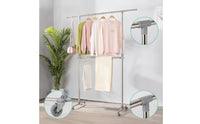 Adjustable Height Double-Layer Drying Rack Compact Clothes Drying Rack with Wheels Multi-Functional Furniture Stable for Balcony