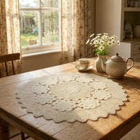 Round Lace Tablecloth Bohemian Style Crochet Tablecloth Washable