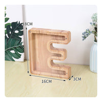 Wooden Letter Piggy Bank Decorative Alphabet Currency Box Natural Wood