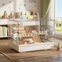 Large Hamster Cage with Wire Mesh Top, Luxury House Shape for Syrian and Dwarf Pets, Easy Spotless Transparent Acrylic Design with Deep Bedding Area