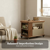 Earthy Simplicity End Table Solid Wood Rolling Side Table Multifunctional Storage Trolley Space-saving Expandable Top Suitable for Living Room Home Office Bedroom Lounge