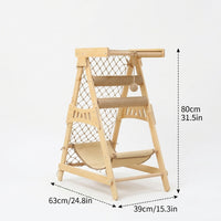 Multi-Level Feline Climber with Hammock, Solid Wood Multi-Functional Climbing Frame with Jump Platform