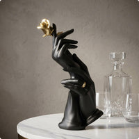 Hand Holding Blossom Statue Gold Toned Hand Holding Flower Sculpture Matte