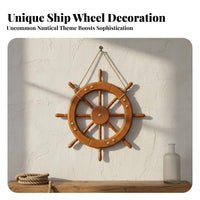 Ship Wheel Wall Decor Classic Nautical Wooden Nautical Steering Wheel Rustic Design Wall Hanging for Bar, Restaurant, Man Cave