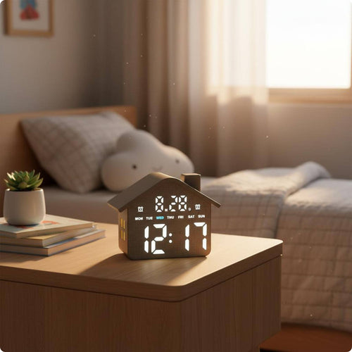 House-Shaped LED Alarm Timepiece Multi Function Home Decor Easy to Read