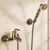 All-Copper Carved European Retro Shower Set with Handheld Spray