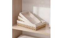 3 Pieces Woven Basket with Lining Shallow Storage Basket with Liner Elegant Wicker Tray for Drawer