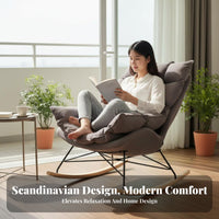 Light Luxury design Upholstered Highspine rocking seat Soft Upholstery Modern Upholstered rocking seat Plush Cushioning Rocking Chair Padded Seat for Adults, Homeowners, New Parents, Balcony, Bedroom, study corner, Home Office