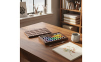 36-Grid Watercolor Paint Palette Box Rectangular Wooden Storage Box with Compartments for Nail Technicians, Art Studio,