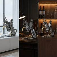 Knight on Horse Statue Metallic-Finish Sculpture Collectible for Bookshelf