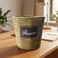 Indoor Plants Seagrass Woven Basket with Liner, Vintage Style Indoor Plant Pot for Home Decor, Hand Woven Storage Basket, 1 Pack Plant Basket