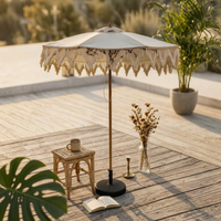 Fringed Parasol Woven Fringe Round Parasol Umbrella Pointed Finial Outdoor Shade