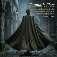 Fantasy Theatrical Cloak Men, Fancy Dress Hooded Cape, Costume Cloak Chain Embel #variant:Army Green