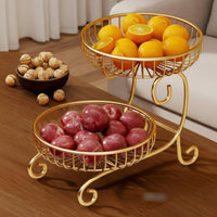 Countertop Fruits Stand Ventilated Design 2-Tier Fruit Basket Large Capacity Metal Wire Vegetable Rack for Party