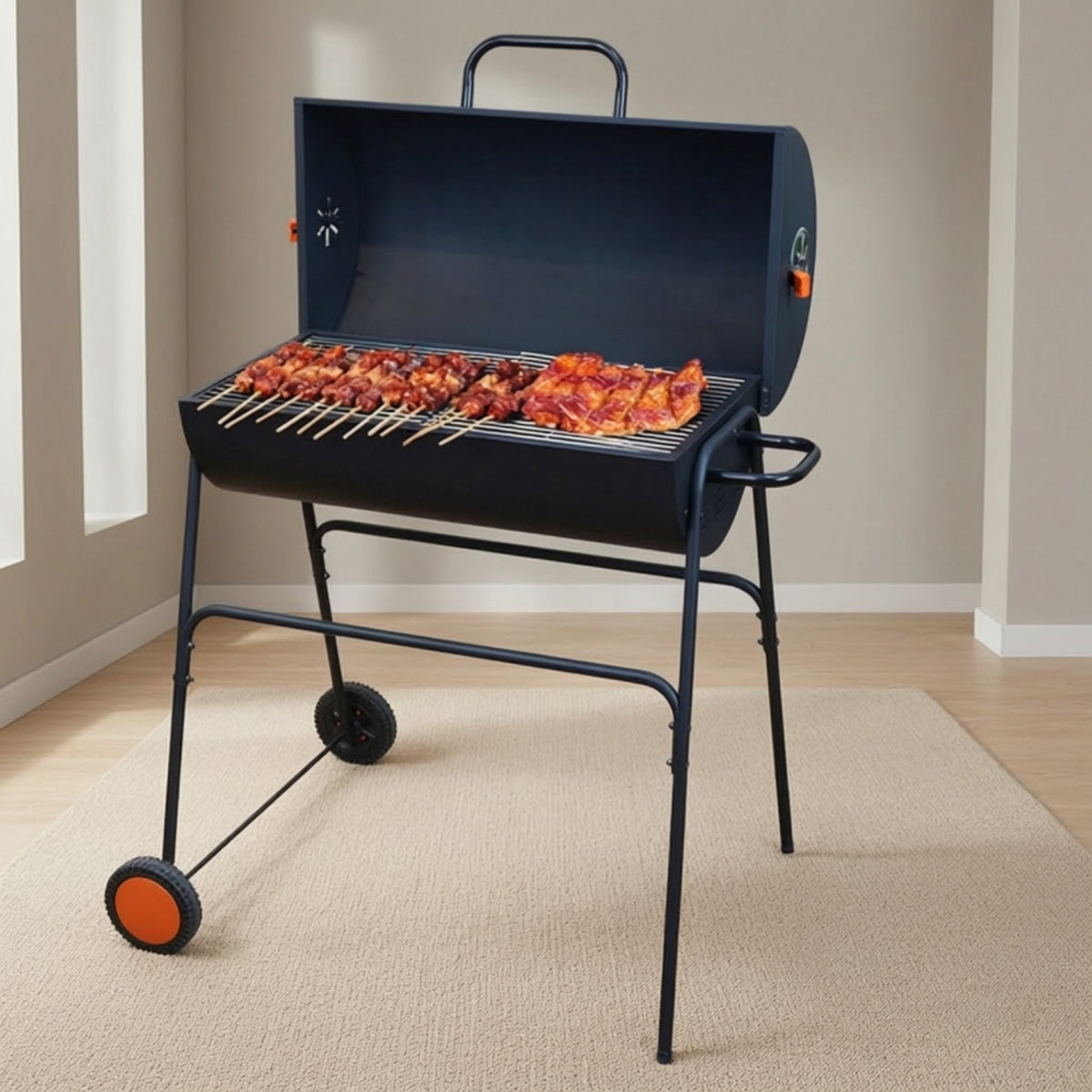 Outdoor Charcoal Grill with Wheels Mobile Charcoal Grill with Lid Sturdy Barbecue Cooker Stable for Backyard