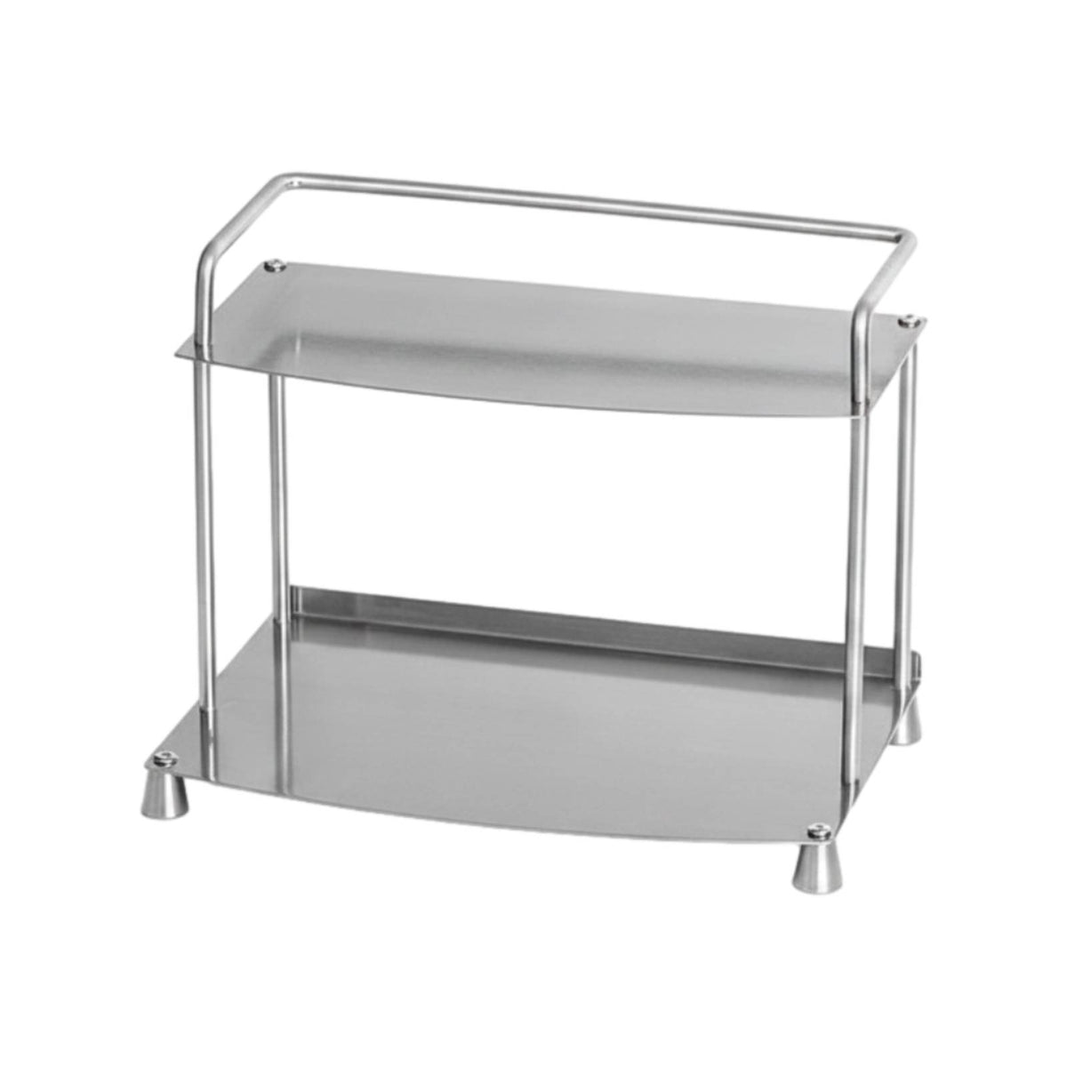 Tabletop Display Shelf Stainless Steel Rack Rounded Rails Two-Tier Storage Rack Easy to Clean for Coffee Area