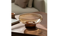 Glass Fruit Bowl with Wooden Pedestal Minimalist Glass Fruit Bowl Clear Countertop Organizer for Kitchen Counter, Dining Table