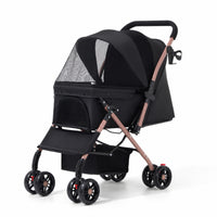 Bidirectional Foldable Pet Stroller Compact Pet Stroller with Mesh Canopy Stable Comfortable for Cats, Small Dogs