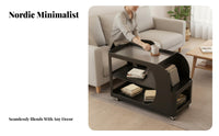 Movable with Wheels Multi-Level Rolling Side Table Mobile Design Multi-Tier Rolling Mobile Unit Space-Saving Household Furniture Reeded Glass Surface for Apartment Dwellers, Homeowners, Office Workers, Living Room, Small Areas, Bedroom, Kitchen