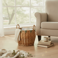 Handwoven Wicker Storage Basket Handcrafted Woven Basket with Handles Lightweight for Kitchen
