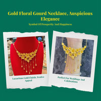 Gold Floral Gourd Locket Necklace, Statement Layered Choker, Elegant Wedding Jewelry Gift