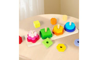 Early Learning Four-Column Stacking Game Hand-Eye Coordination Geometric Stacking Blocks Logical Thinking Color Shape Sorting Toy Develops Fine Movement Skills for Toddlers, Preschoolers