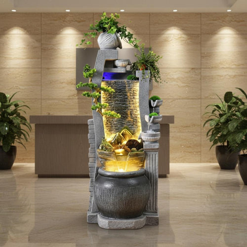 Indoor Waterfall Water Feature Simulated Landscape Cascading Waterfall Panel Water Feature Mist Effect Feng Shui Water Feature for Business Owners