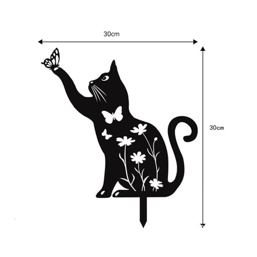 Animal Silhouette Garden Stake Wrought Iron Metal Animal Lawn Decoration Weatherproof Cat Silhouette Stake for Flower Bed