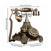 Vintage Phone Gold-Tone Accents Corded Rotary Telephone Antique Telephone Embossed Floral Base Home Communication Device