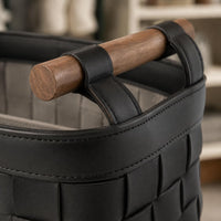 Bra Storage Basket Wooden Handles Leather Storage Basket Nesting Design for Closet