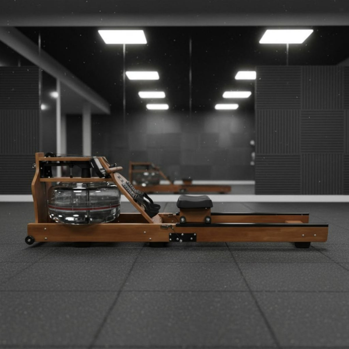 Foldable Wooden Rower Walnut Finish Water Rowing Machine Compact Folding Rowing Machine