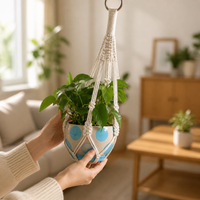 Macrame Plant Hanger, Bohemian Hanging Planter for Indoor & Outdoor Use, Cream Plant Fiber Macrame Hanger for Home Garden Decor